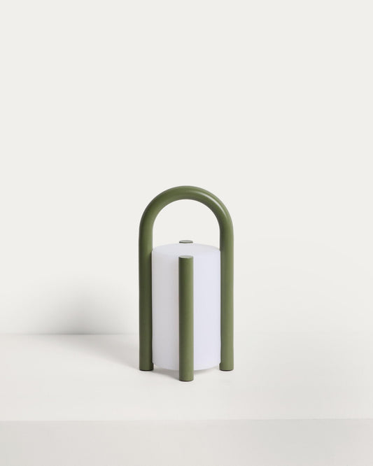 Llum de taula petita portàtil Leros de polietilè i acer verd