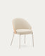 Silla Eamy de poliuretano beige, chapado en fresno con acabado natural y metal beige