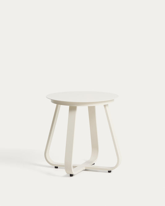 Taula auxiliar d’exterior Tamaris d’alumini color cru Ø48 cm