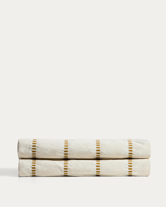 Cobrellit Lidala 100% cotó jacquard ratlles mostassa per a llit de 150/160 cm