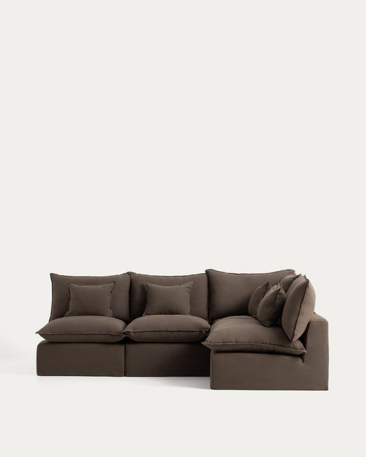 Sofà raconer modular desenfundable Anarela 4 places de lli taupe 287 x 197 / 197 x 287 cm FSC Mix Credit
