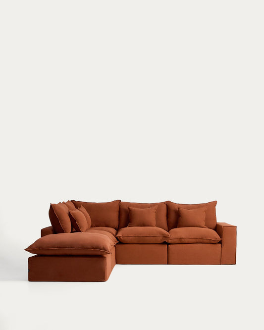 Sofà raconer modular desenfundable Anarela 4 places de lli terracota 287 x 307 cm FSC Mix Credit