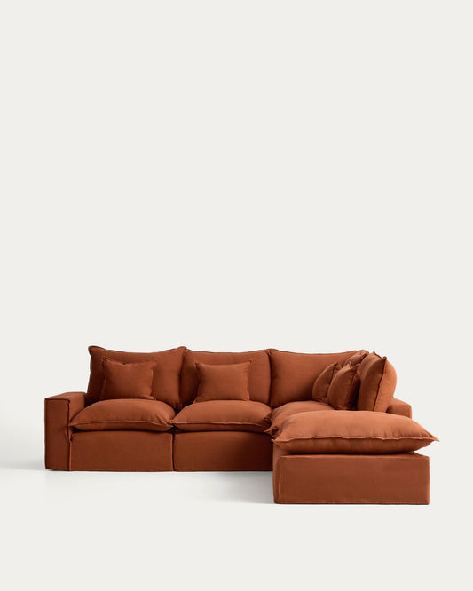 Sofà raconer modular desenfundable Anarela 4 places de lli terracota 307 x 287 cm FSC Mix Credit