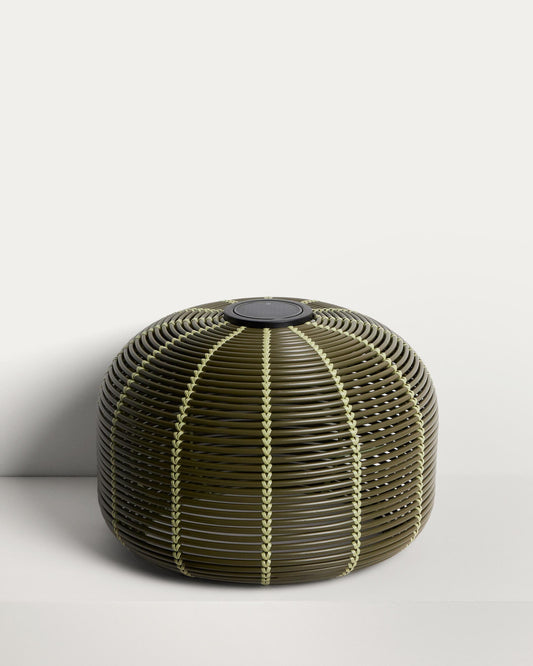 Llum de taula solar per a exterior Garoina LED de rotang sintètic verd Ø50 cm