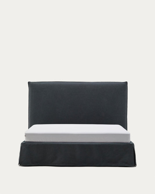 Lit déhoussable Jaira en lin et coton gris anthracite pour matelas de 150 x 190 cm FSC Mix Credit