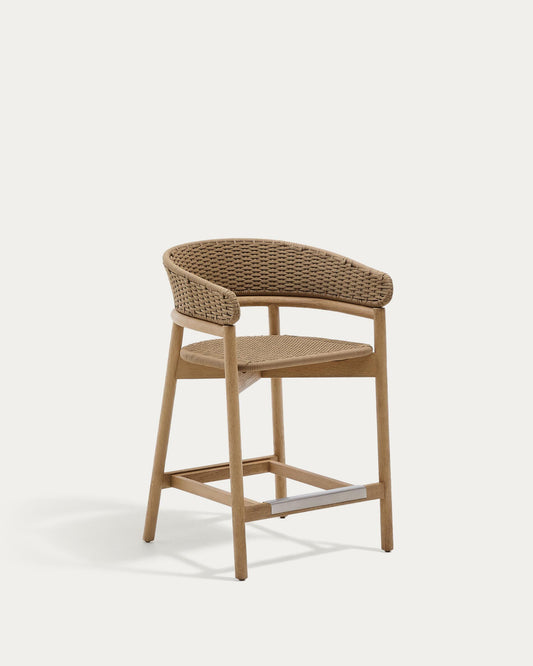 Tamboret Arinella de fusta massissa d'acàcia amb acabat en to natural i corda beige 65 cm FSC 100%