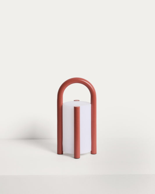 Llum de taula petita portàtil Leros de polietilè i acer terracota
