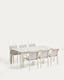 Set de taula extensible Brela d’alumini cru i 6 cadires Luri d’alumini cru i texteline beix 205(287)x100 cm