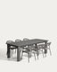 Set de taula extensible Livorno d’alumini grafit i 6 cadires Alimia d’alumini grafit i corda sintètica grisa 233 (350) x 100 cm