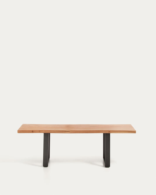 Banc Uxue de fusta massissa d’acàcia i potes d’acer negre 140 x 45 cm