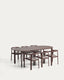 Set Erice de 6 cadires apilables d’alumini i corda i taula d’alumini i vidre temperat marró 230 x 100 cm