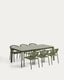 Set de mesa extensible Brela de aluminio y 6 sillas apilables Livadia de aluminio y cuerda sintética verde 205(287) x 100 cm