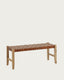 Banc Calixta de pell i fusta massissa de teca amb acabat natural 120 cm