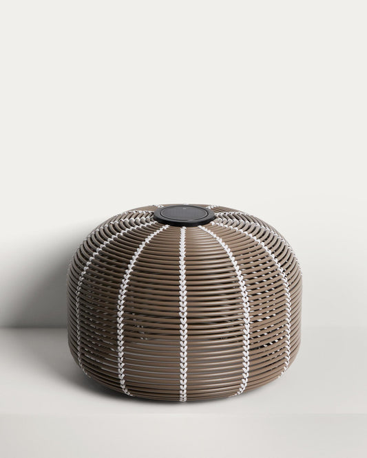 Llum de taula solar per a exterior Garoina LED de rotang sintètic taupe Ø50 cm