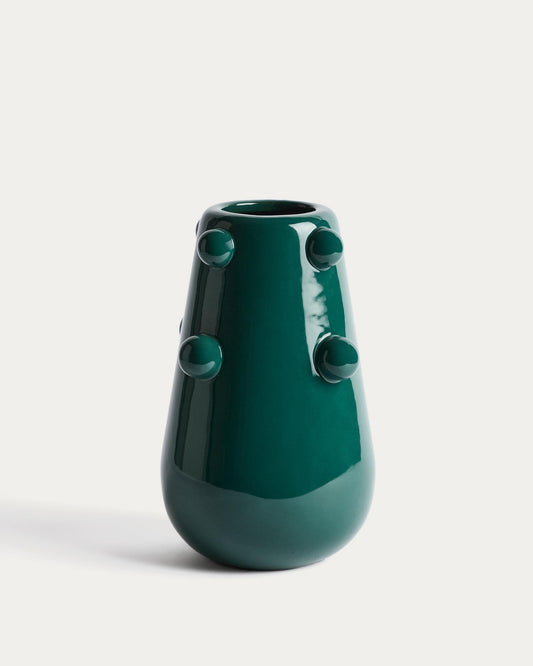Vase Odra en céramique vert foncé avec finition brillante 25,5 cm 