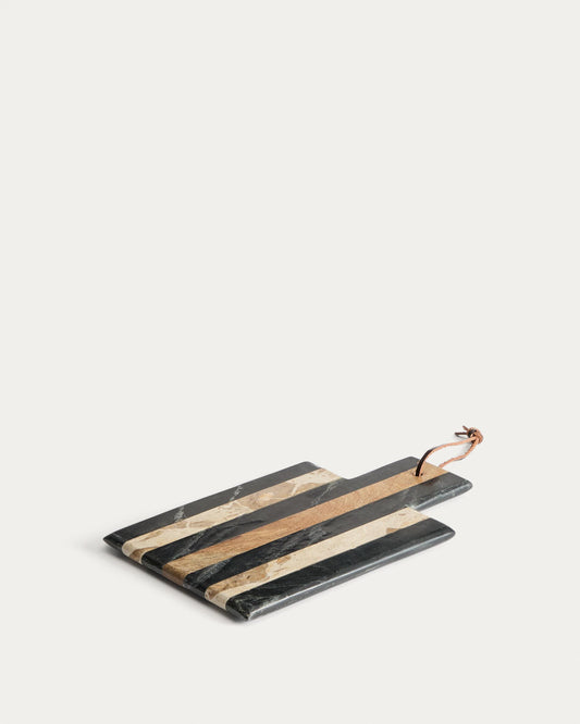 Taula de servir Surne de marbre negre, marró i beix 30 x 18 cm