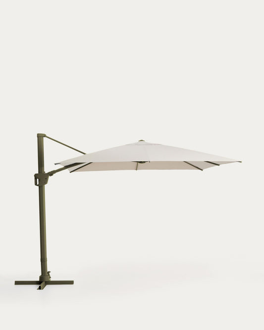 Para-sol excèntric Noli beix amb estructura d’alumini verd 300 x 300 cm