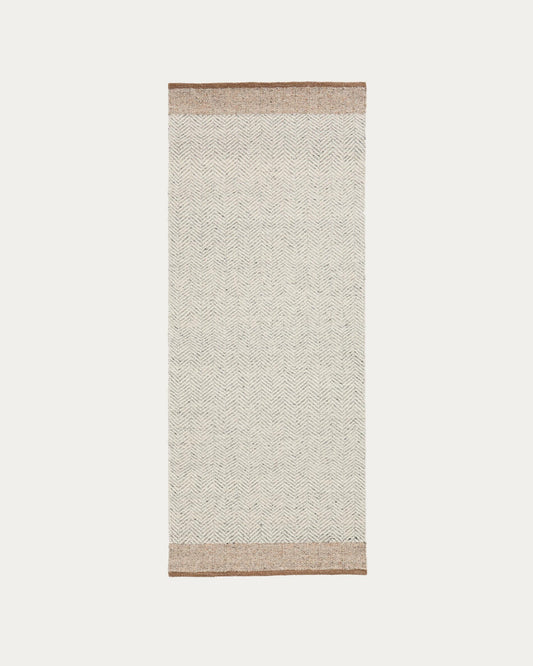 Alfombra pasillera Nifelia jacquard de lana beige 200 x 80 cm