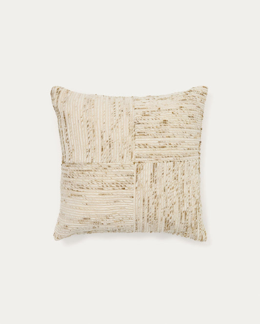 Funda de coixí Anuba de jacquard de quadres beix i verd 45x45 cm