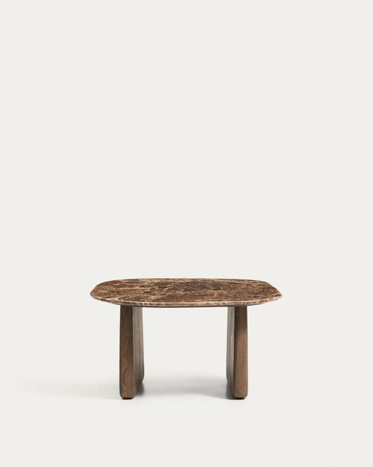 Taula auxiliar Pirita de marbre marró i potes de fusta massissa de roure amb acabat fosc 71 x 70 cm FSC 100%