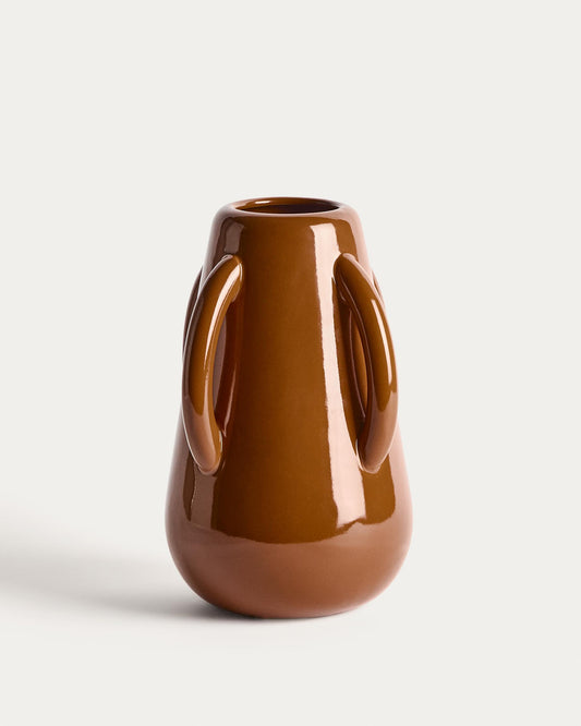 Vase Odra en céramique marron avec finition brillante 25,5 cm 