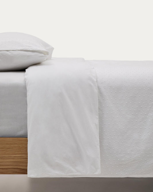Conjunt Atenie fundes nòrdica i de coixí 100% cotó percal blanc detall plumeti llit 90 cm