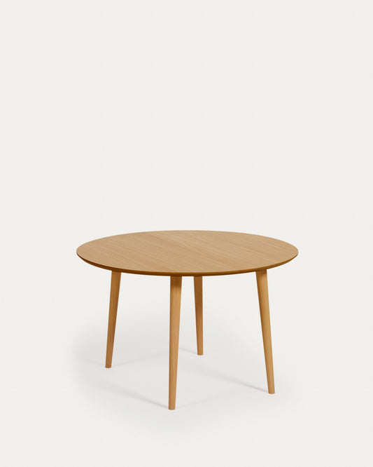 Taula extensible rodona Oqui xapa de roure i potes de fusta massissa Ø 120 (200) x 120 cm