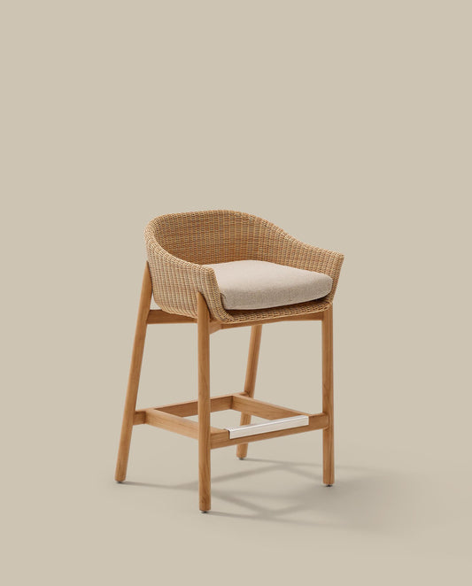 Tamboret Galea de fusta massissa de teca i rotang sintètic 75 cm FSC 100%