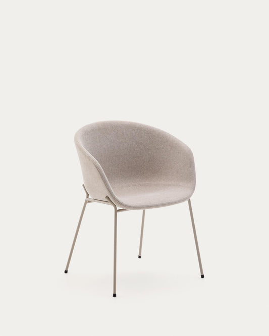 Cadira Yvette de vellut beige i potes d’acer amb acabat beige