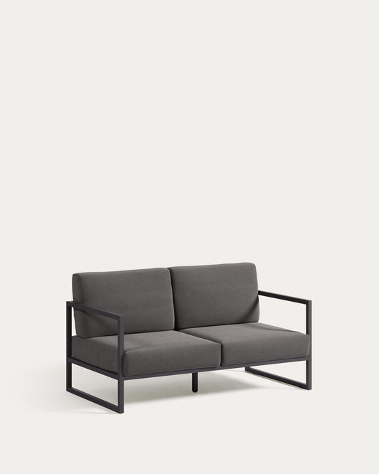 Sofà 100% exterior Comova 2 places gris fosc i d'alumini negre 150 cm