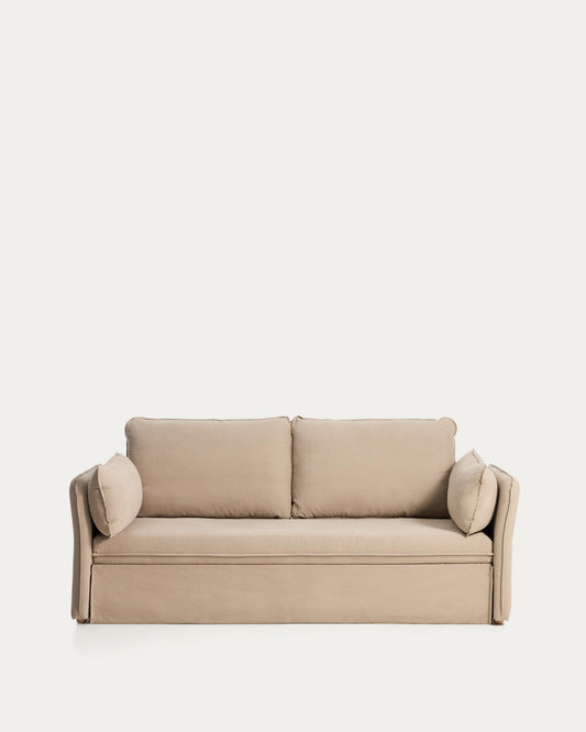 Sofà llit Tanit beix i potes de fusta massissa de faig amb acabat natural 210 cm FSC Mix Credit