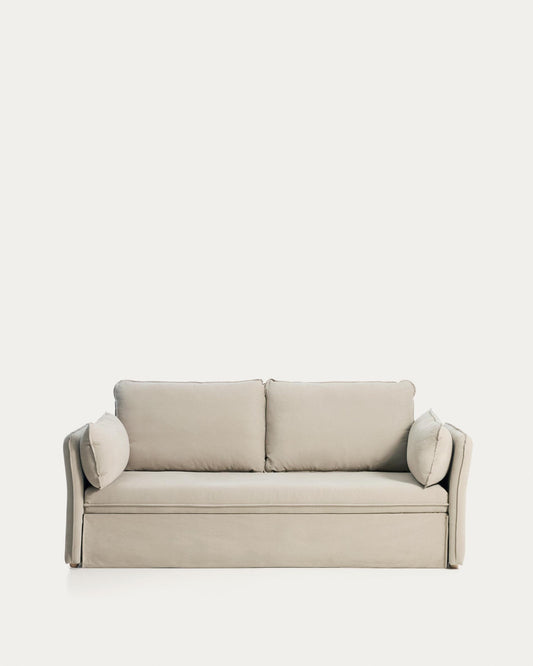 Sofà llit Tanit blanc i potes de fusta massissa de faig amb acabat natural 210 cm FSC Mix Credit