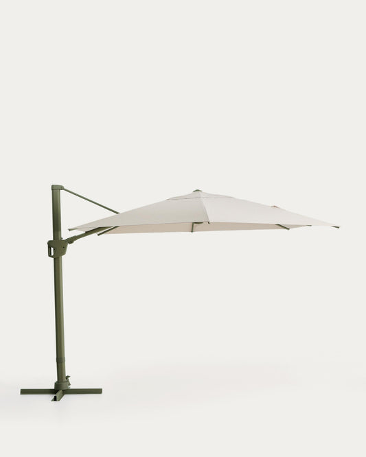 Para-sol excèntric Noli beix amb estructura d’alumini verd 300 x 420 cm