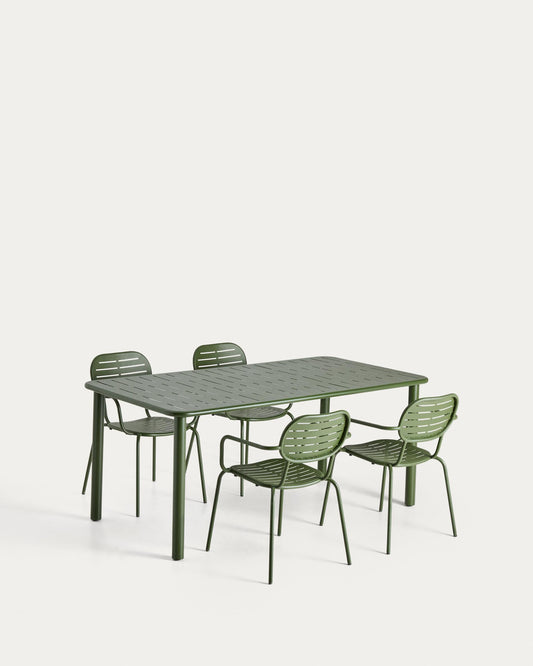 Set Brai de taula i 4 cadires apilables d’acer galvanitzat verd 180 x 90 cm