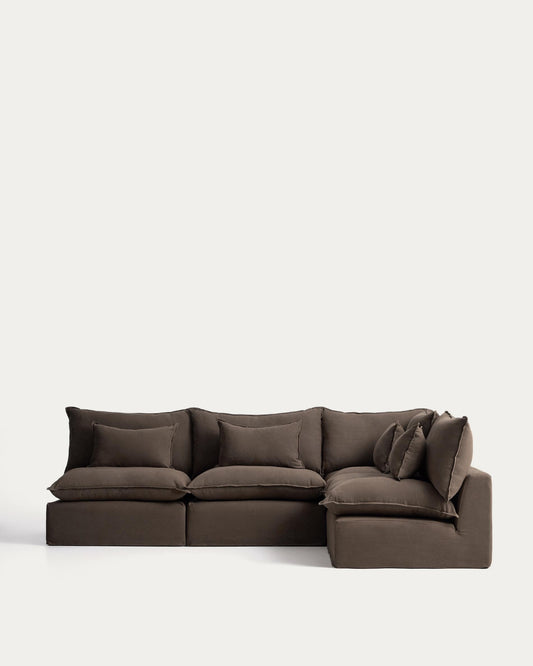 Sofà raconer modular desenfundable Anarela 6 places de lli taupe 327 x 217 / 217 x 327 cm FSC Mix Credit