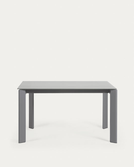 Taula extensible Axis de vidre gris i potes d'acer acabat gris fosc 140 (200) cm