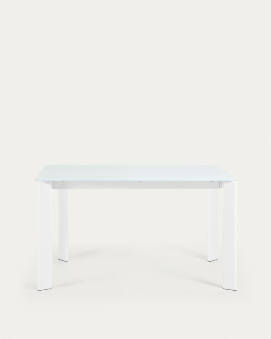 Taula extensible Axis de cristall blanc i potes d'acer acabat blanc 140 (200) cm