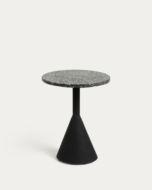 Taula auxiliar Delano de terratzo negre i potes d'acer acabat negre Ø 40 cm