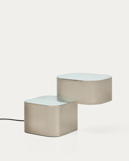 Lámpara de mesa Tandan de metal gris con acabado cepillado