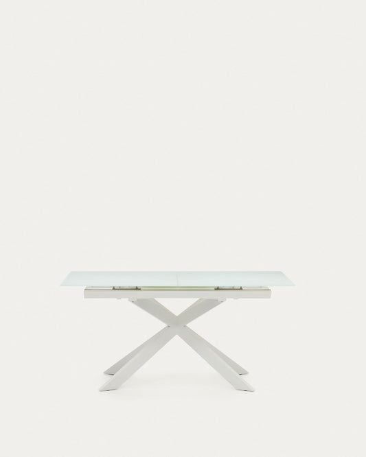 Taula extensible Atminda vidre temperat i potes d'acer acabat blanc 160 (210) x 90 cm