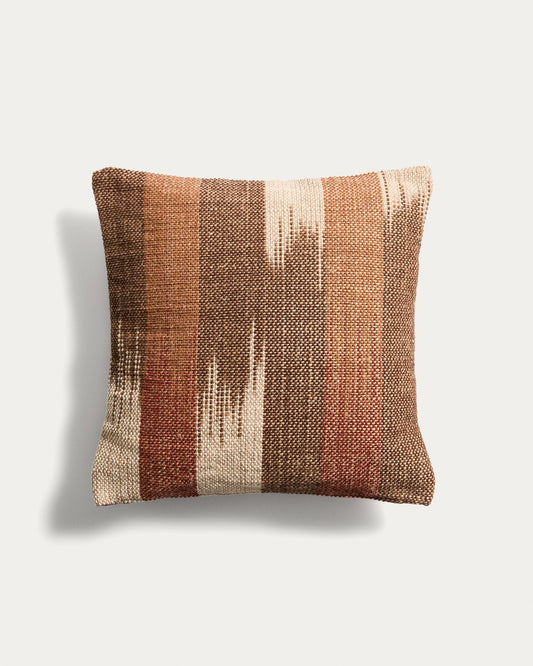 Funda de coixí Domira de jute amb gràfic ikat multicolor 50 x 50 cm