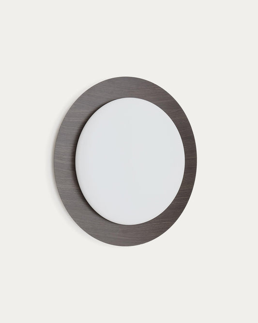 Plafón Novae de acero cepillado efecto madera oscuro y cristal glaseado Ø 40 cm