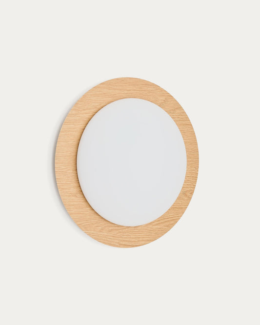 Plafón Novae de acero cepillado efecto madera claro y cristal glaseado Ø 40 cm