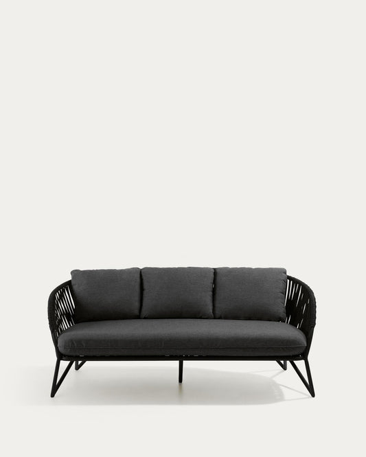 Sofá Branzie 3 plazas de cuerda negro 180 cm