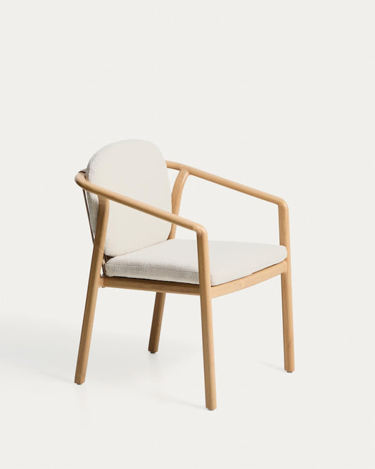 Silla apilable de exterior Sirte de aluminio acabado efecto madera y cuerda crudo