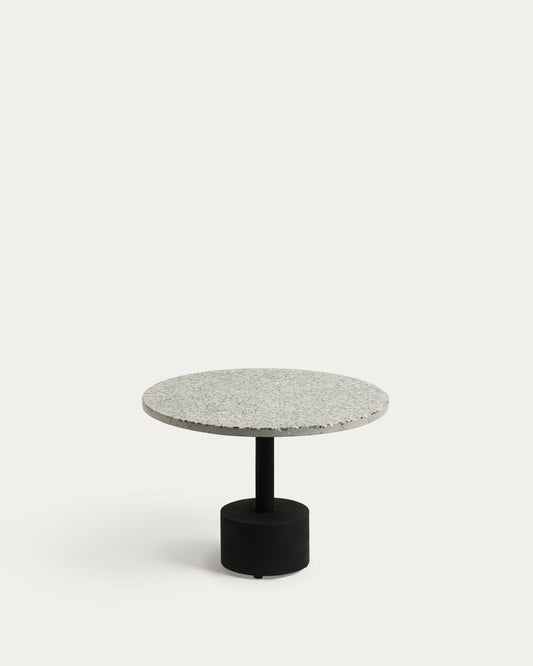 Taula auxiliar Delano de terratzo gris i potes d'acer acabat negre Ø 55 cm