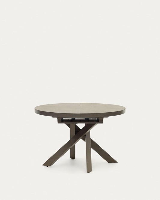 Taula extensible rodona Vashti porcellànic i potes d'acer acabat marró Ø 120 (160) cm