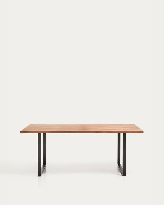 Taula Uxue de fusta massissa d’acàcia i potes d’acer negre 180 x 90 cm