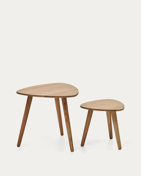 Set Duvani de 2 mesas auxiliares de madera maciza de acacia con acabado blanqueado