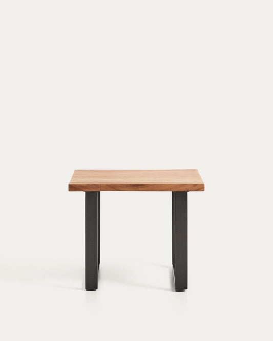 Taula auxiliar Uxue de fusta massissa d’acàcia i potes d’acer negre 65 x 65 cm